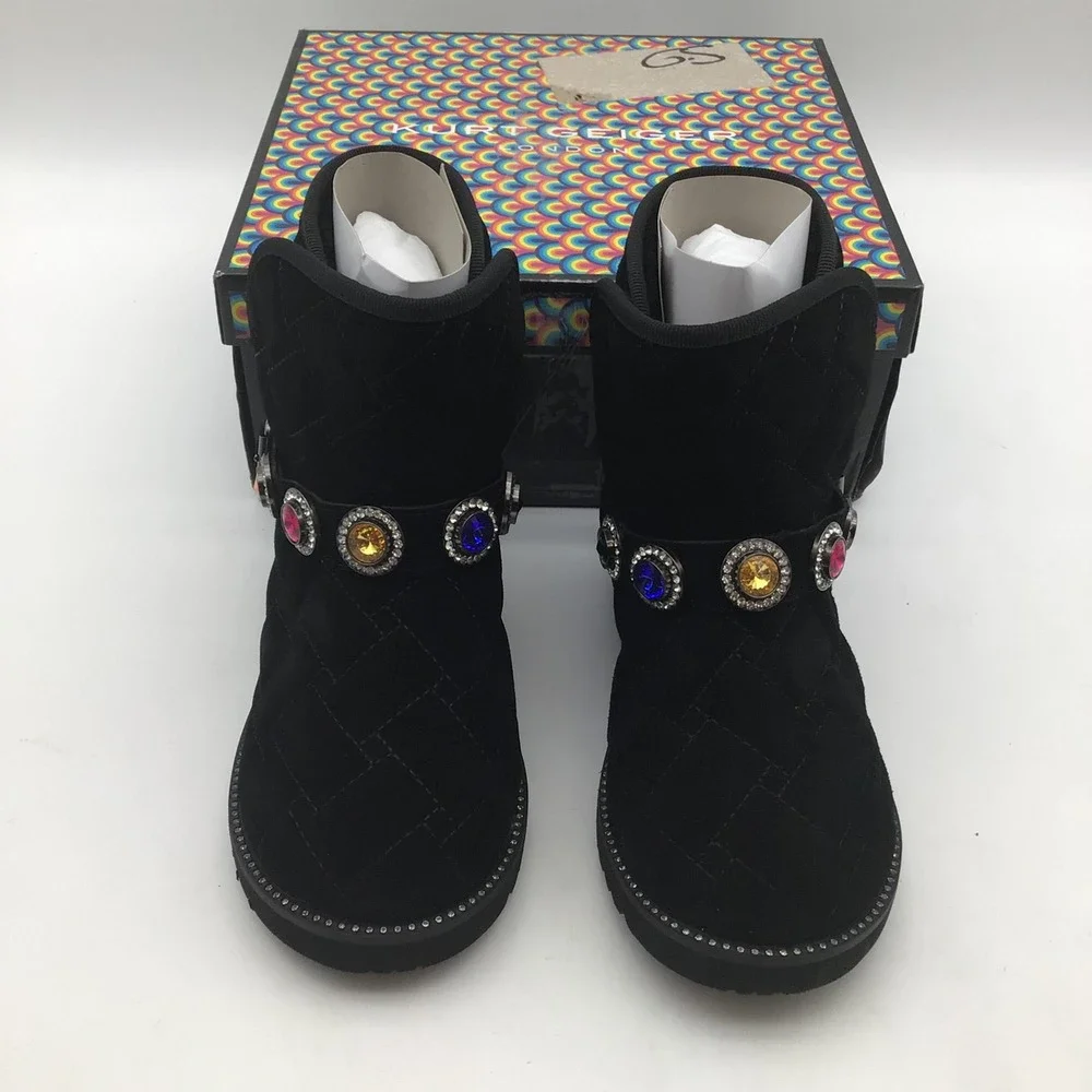 Kurt Geiger London Black Suede Gem Embellished Mini Orson‎ Booties Girls 1M New